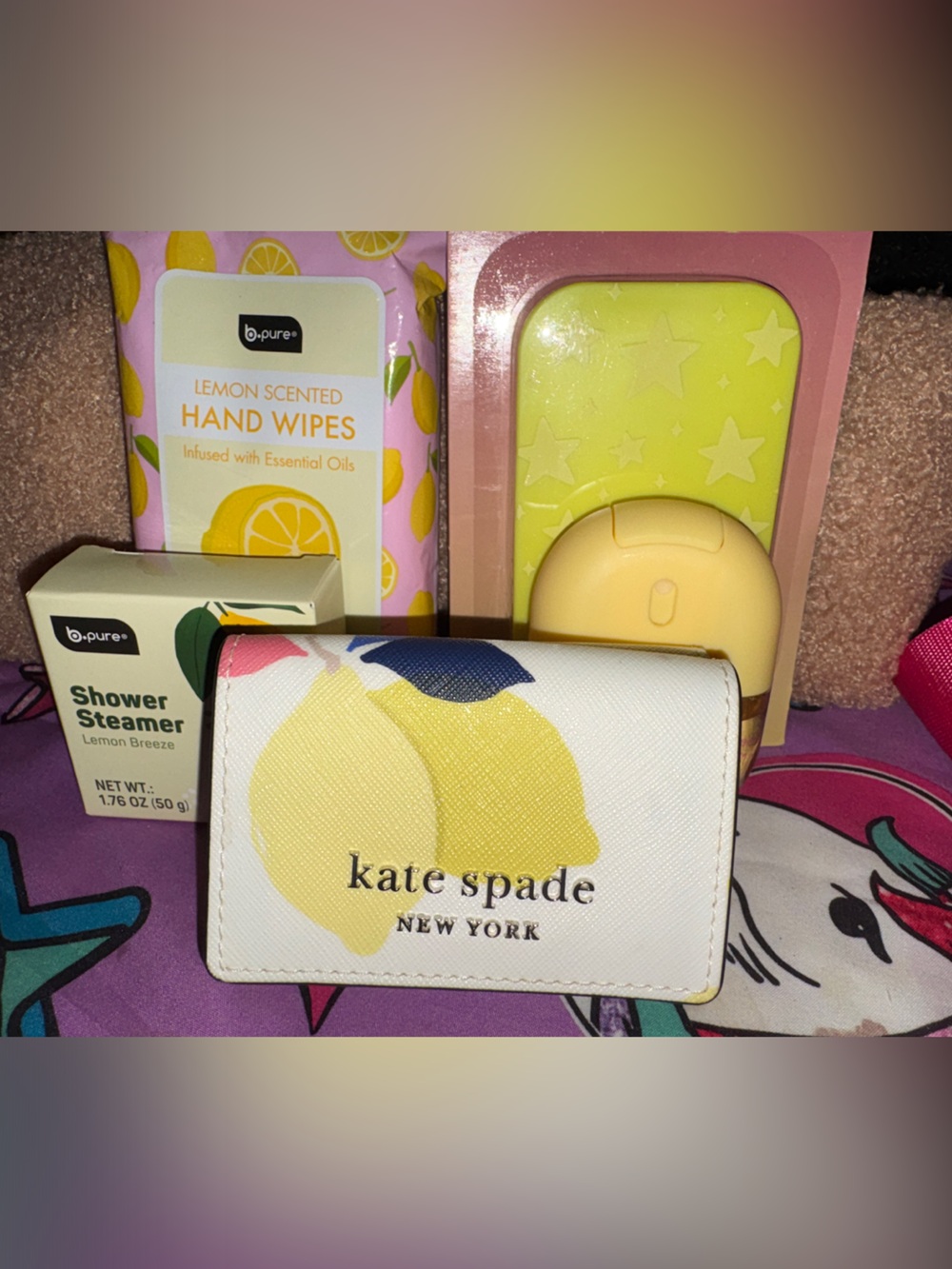 kate spade Lemon Motif Card Wallet in White, Yellow & Blue bundle